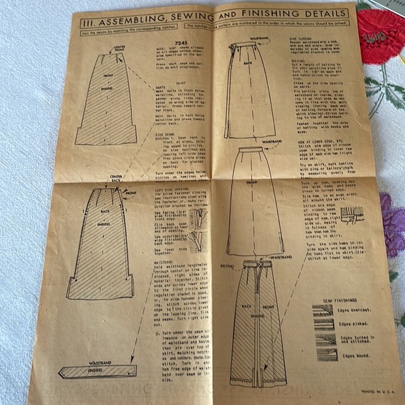 Vintage McCall printed pattern, #7245, for long skirt, ca 1940's, Waist 28" - Picture 6 of 7